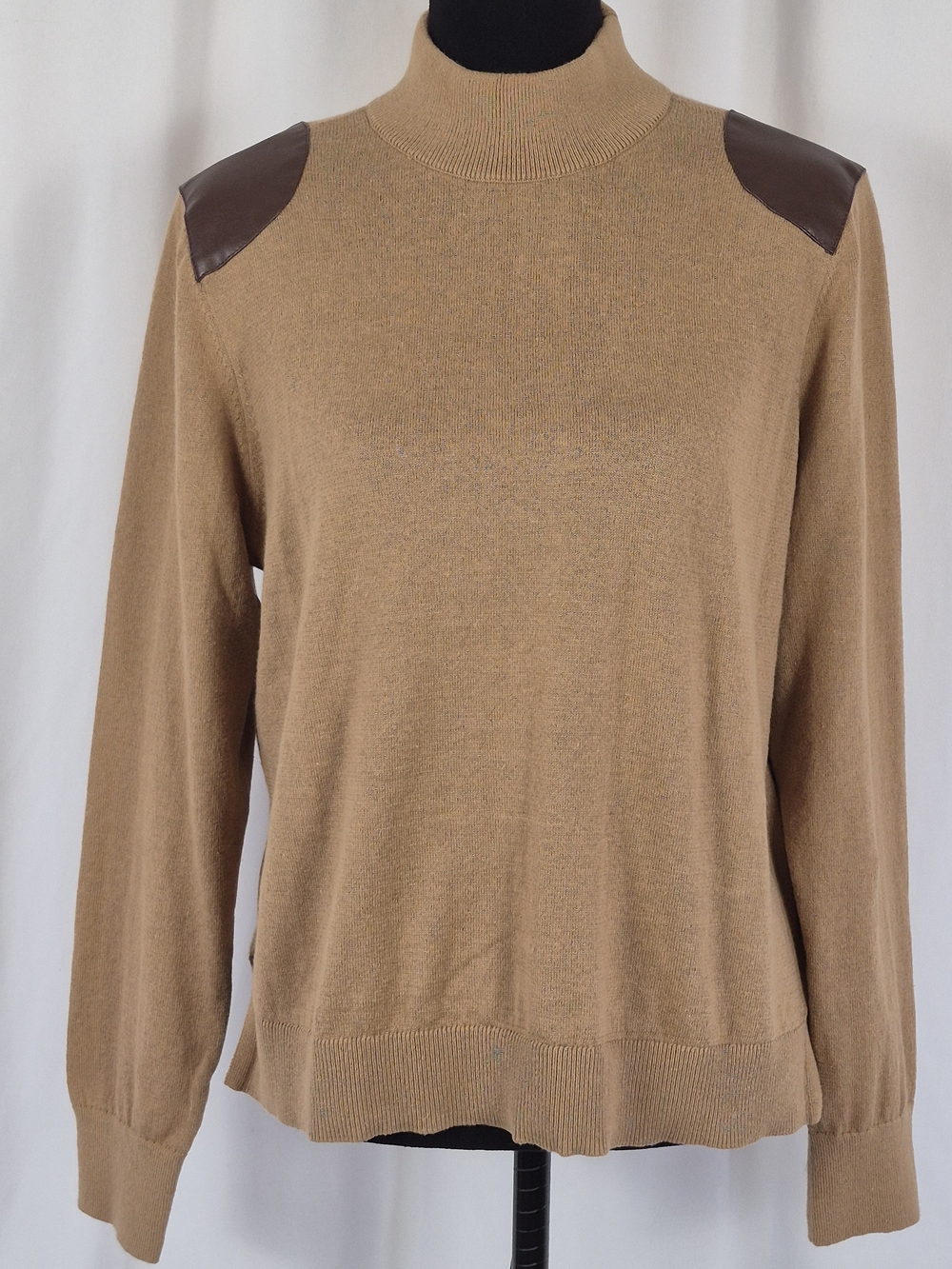 MMK Michael Kors Lightweight Mock Neck Sweater w/ Faux Leather Accent - Size L